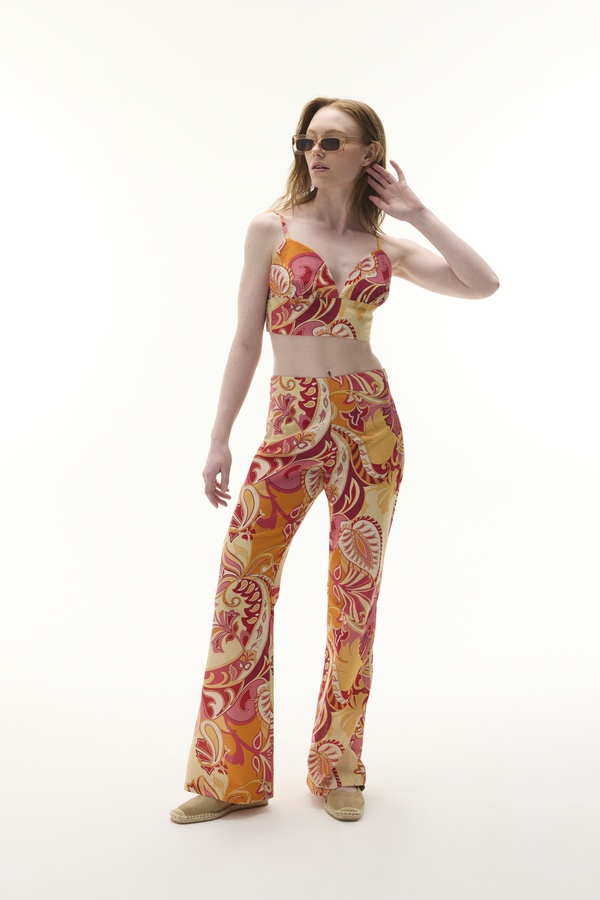 Kadın Pembe Straight Fit Baskılı Pantolon