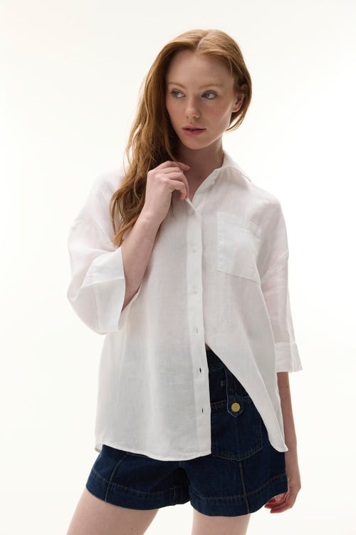  3/4 KOL KETEN GÖMLEK