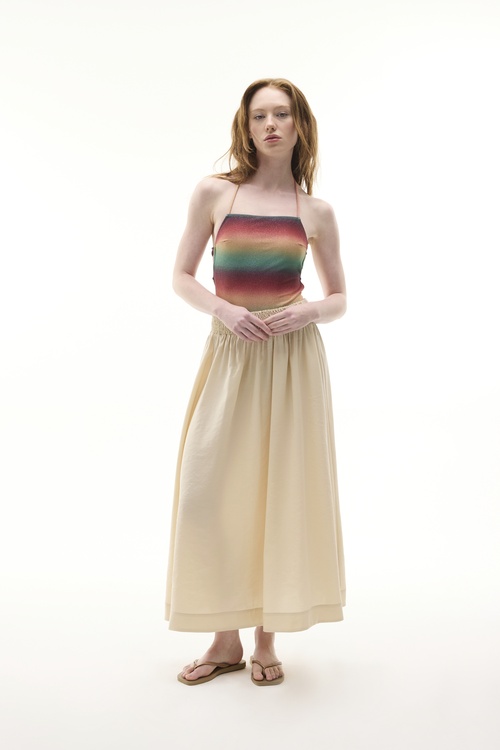  MODAL KARIŞIMLI BELİ LASTİKLİ KLOŞ MİDİ ETEK