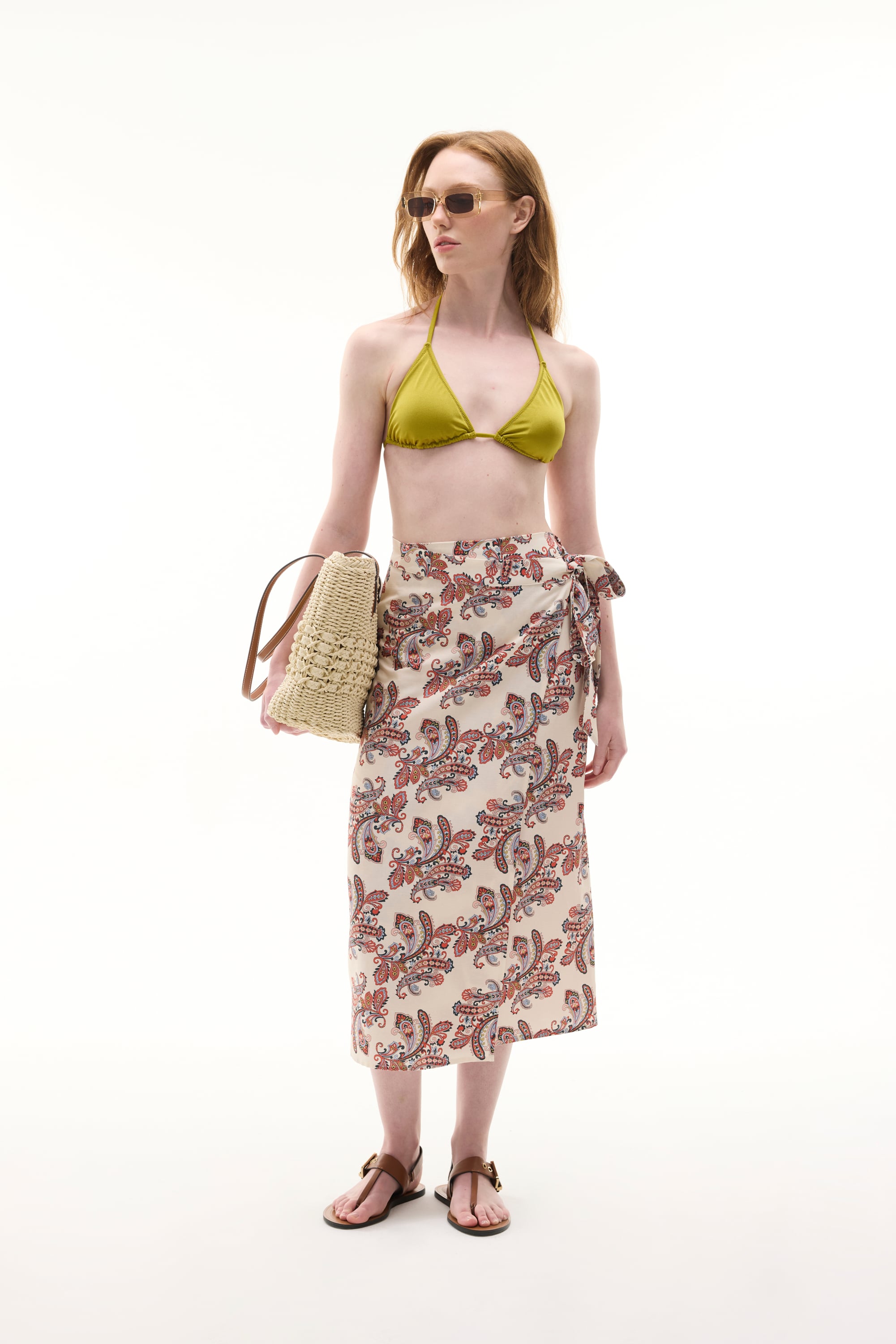 KRUVAZE BAĞLAMALI BASKILI MİDİ ETEK