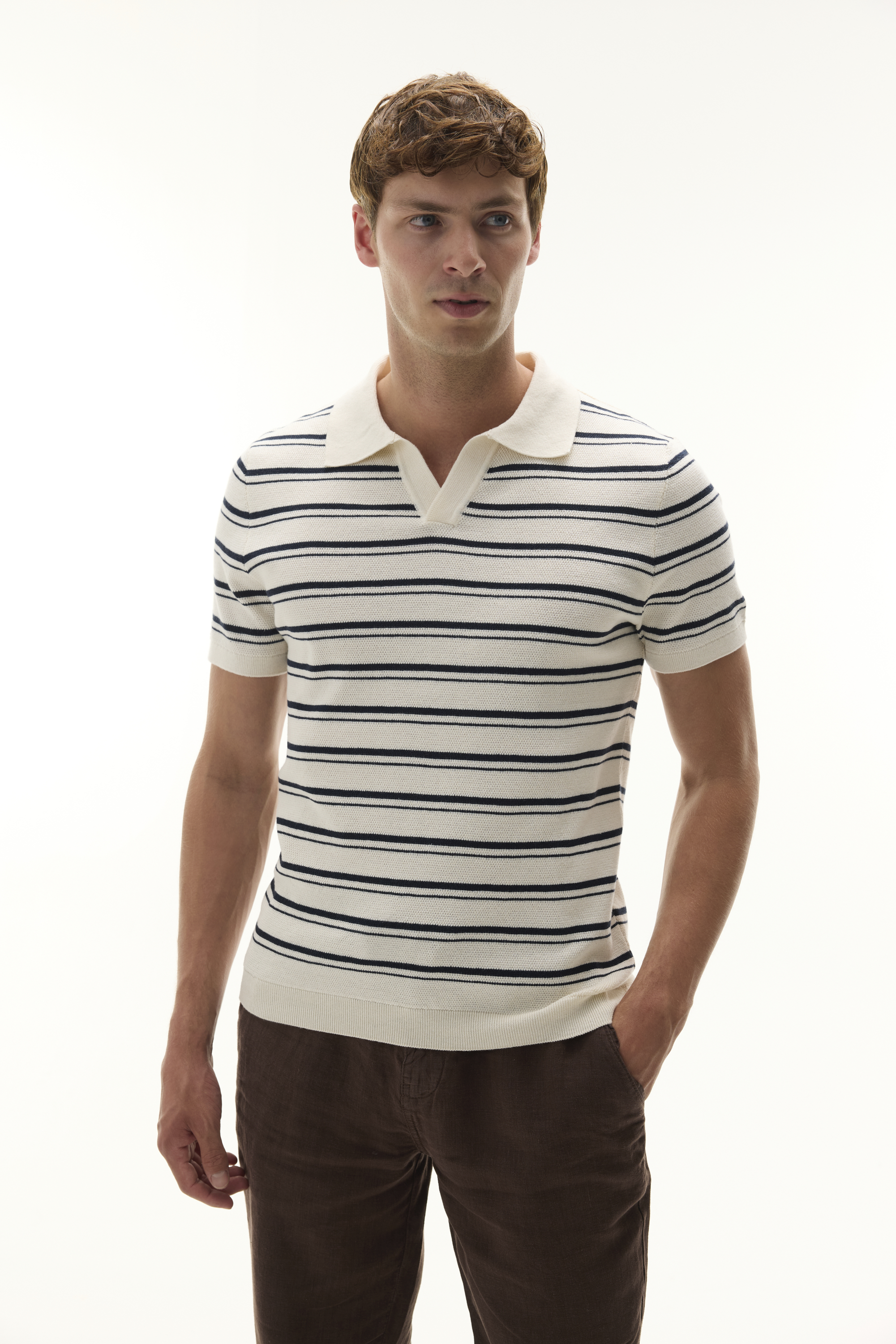 ÇİZGİLİ POLO YAKA KISA KOLLU TRİKO KAZAK