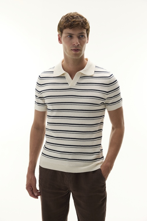 ÇİZGİLİ POLO YAKA KISA KOLLU TRİKO KAZAK