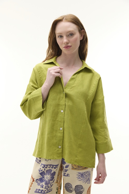  3/4 KOL OVERSIZE KETEN GÖMLEK