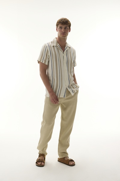 Mudo Straight Fit Dokulu Beli Bağlamalı Pantolon