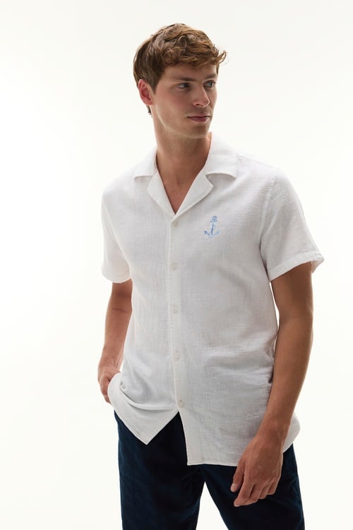  NAKIŞLI RESORT YAKA KETEN KARIŞIMLI KISA KOLLU GÖMLEK