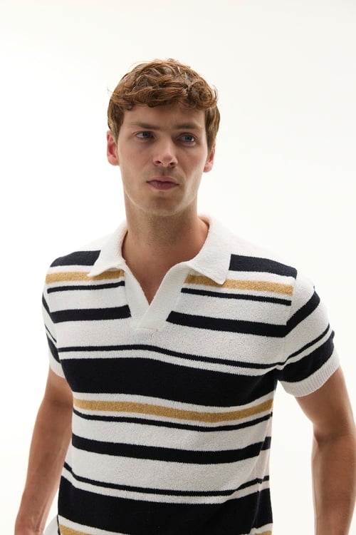 ÇİZGİLİ POLO YAKA KISA KOLLU TRİKO KAZAK