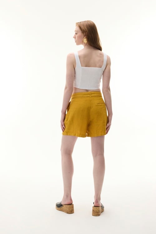  BAĞLAMA DETAYLI KETEN ŞORT