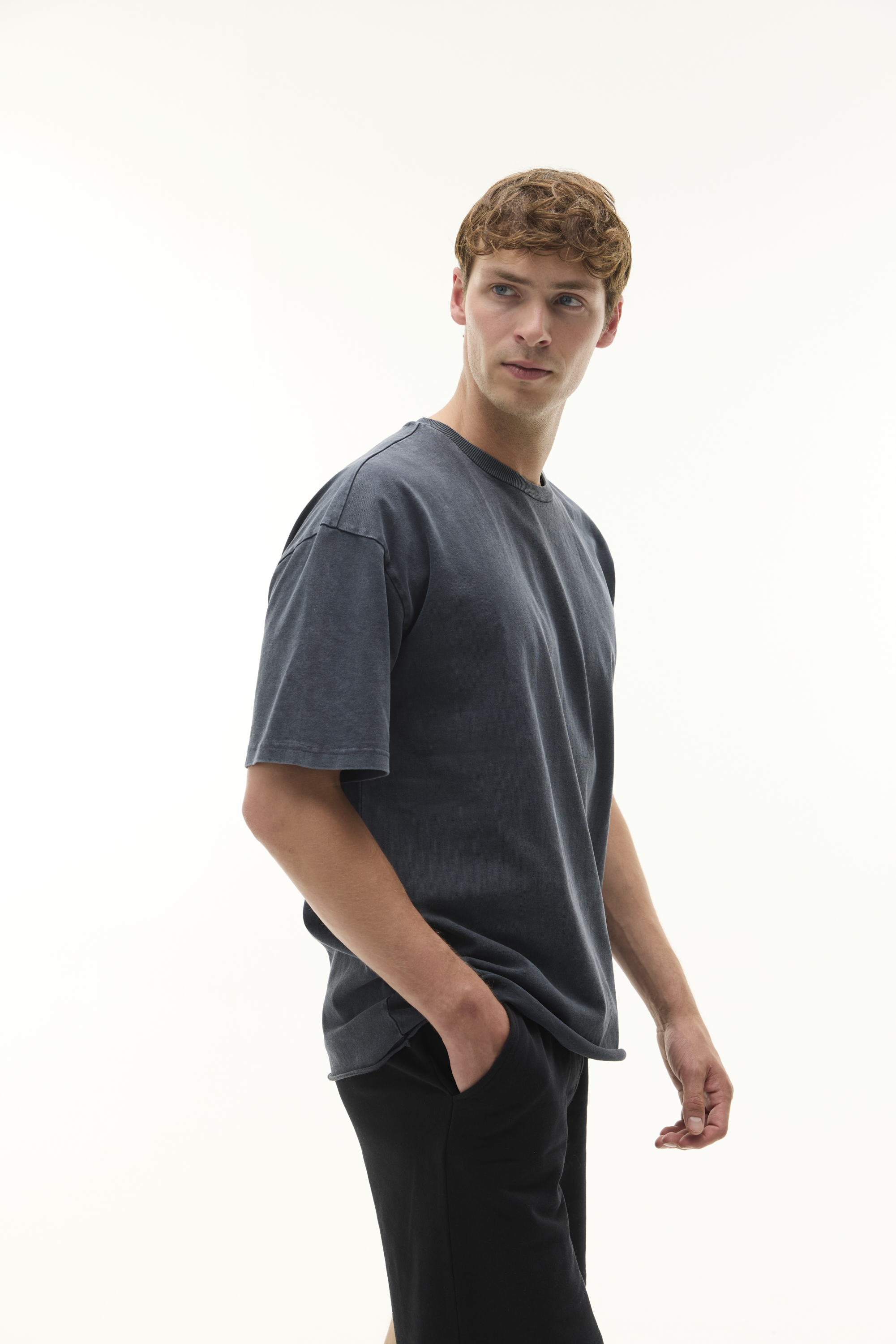 Erkek Antrasit Oversize Bisiklet Yaka T-Shirt
