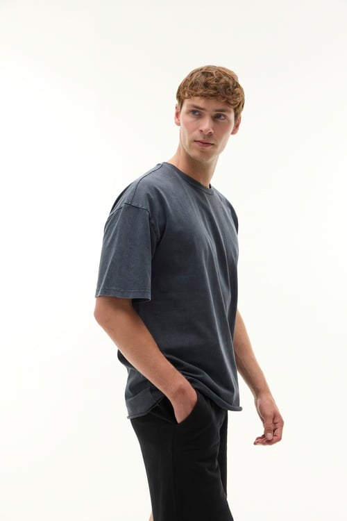  Erkek Antrasit Oversize Bisiklet Yaka T-Shirt