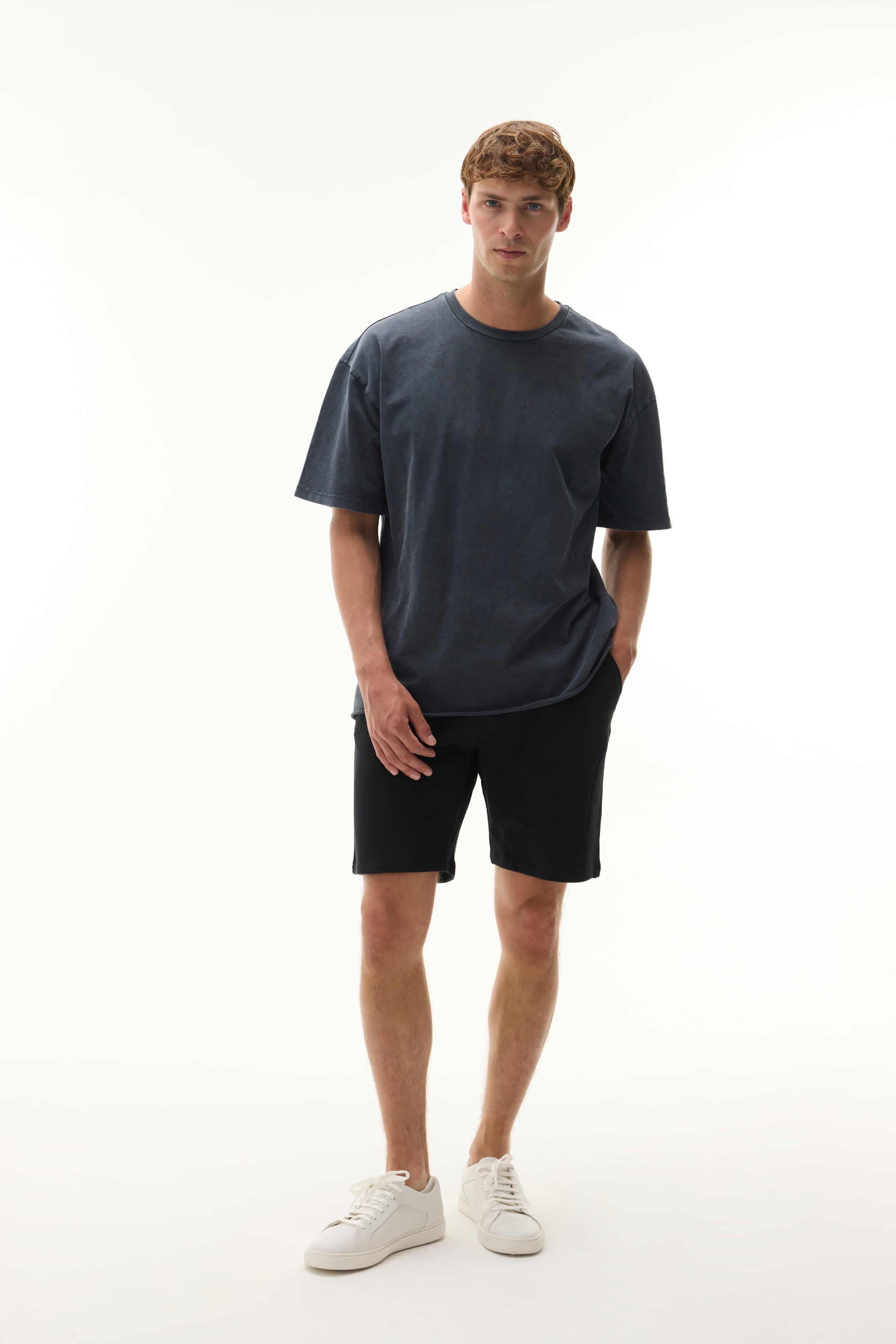 Erkek Antrasit Oversize Bisiklet Yaka T-Shirt