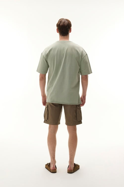 Erkek Yeşil Oversize Bisiklet Yaka T-Shirt