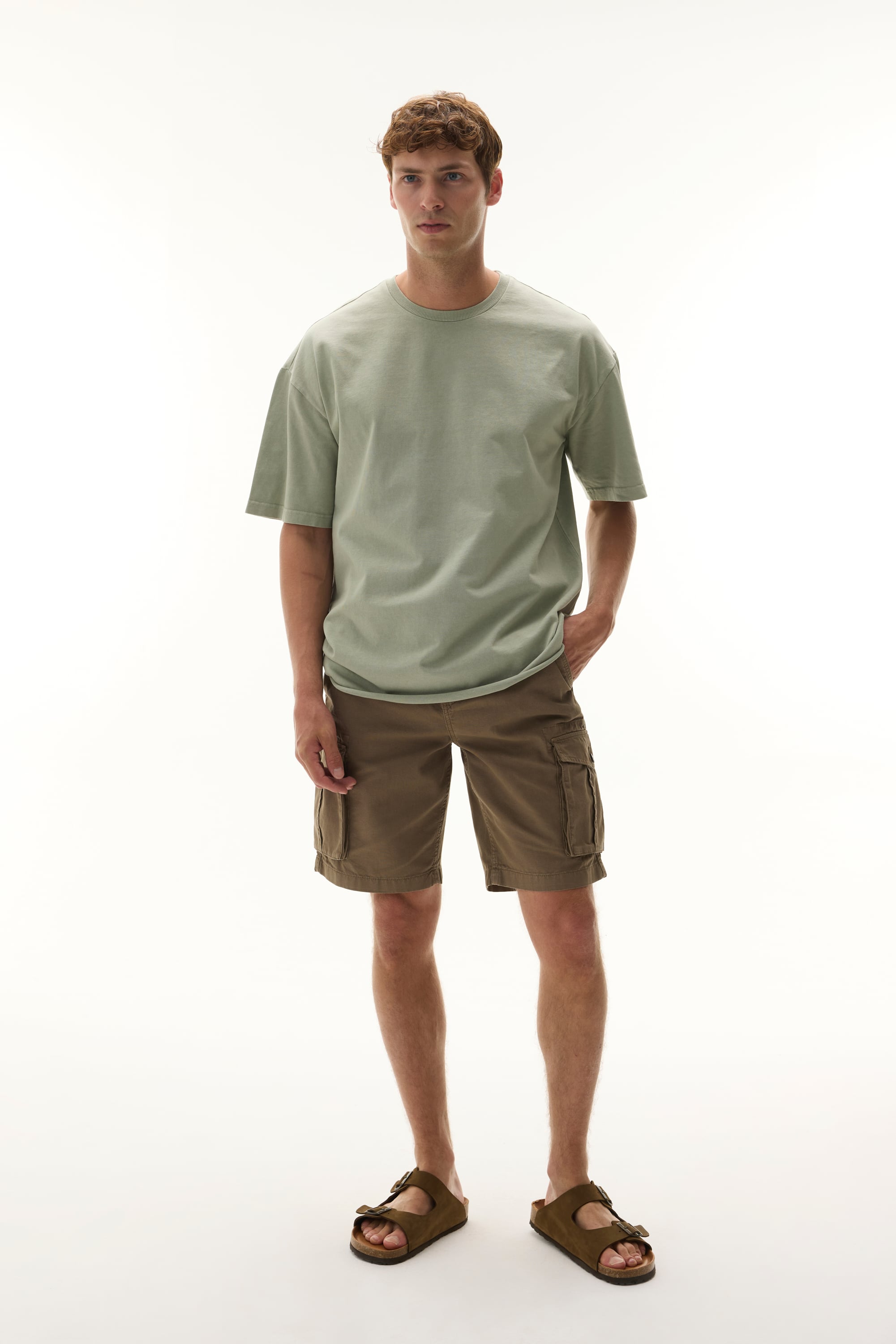 Erkek Yeşil Oversize Bisiklet Yaka T-Shirt