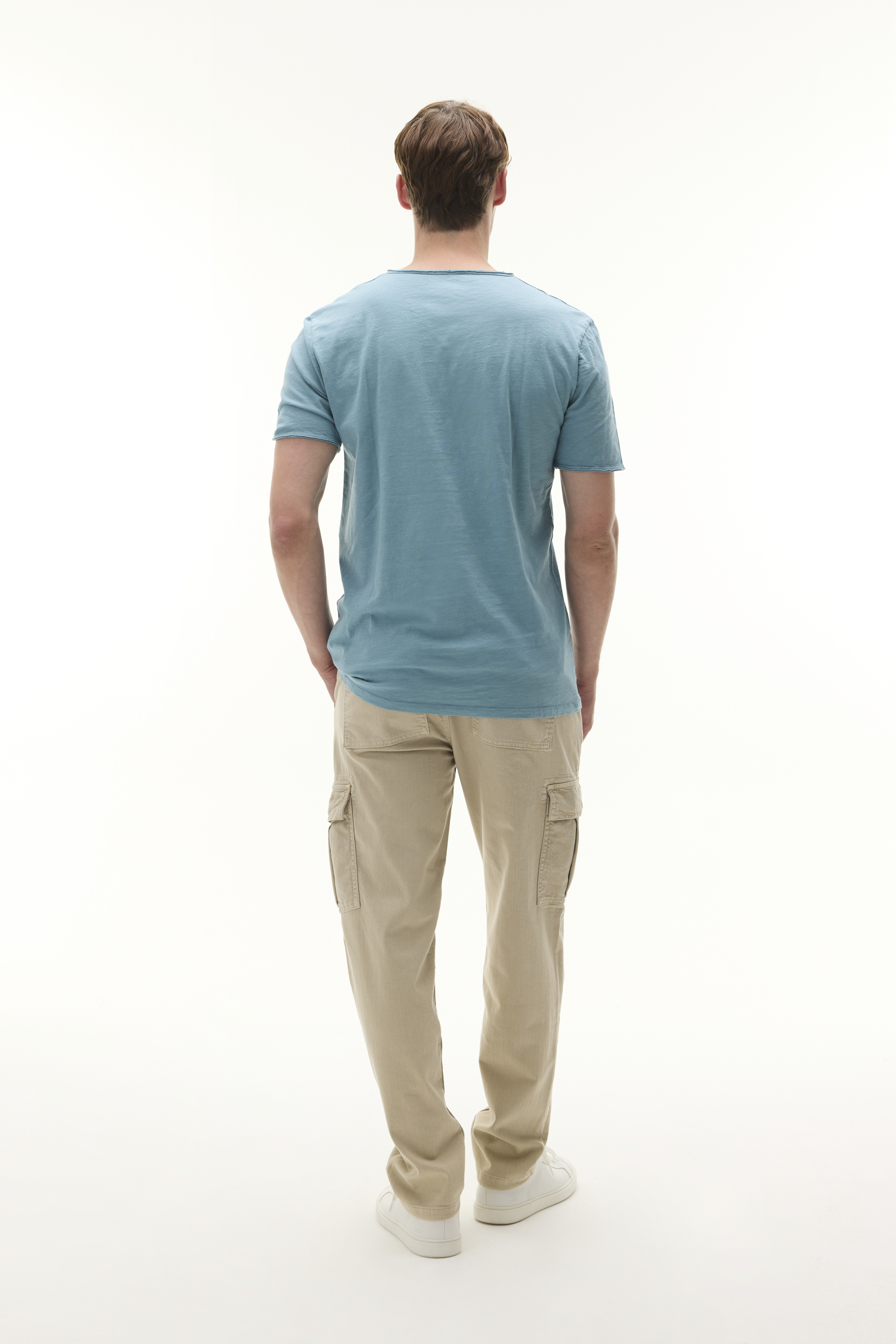 Erkek Mavi Henley Yaka Kısa Kollu T-Shirt