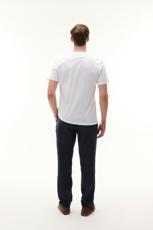 Erkek Beyaz Nakışlı Bisiklet Yaka T-Shirt