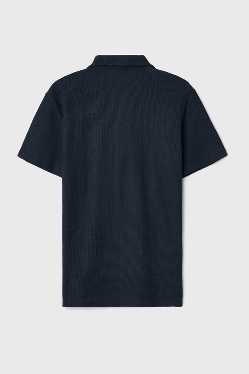 Erkek Lacivert Regular Fit Dokulu Kısa Kollu Gömlek