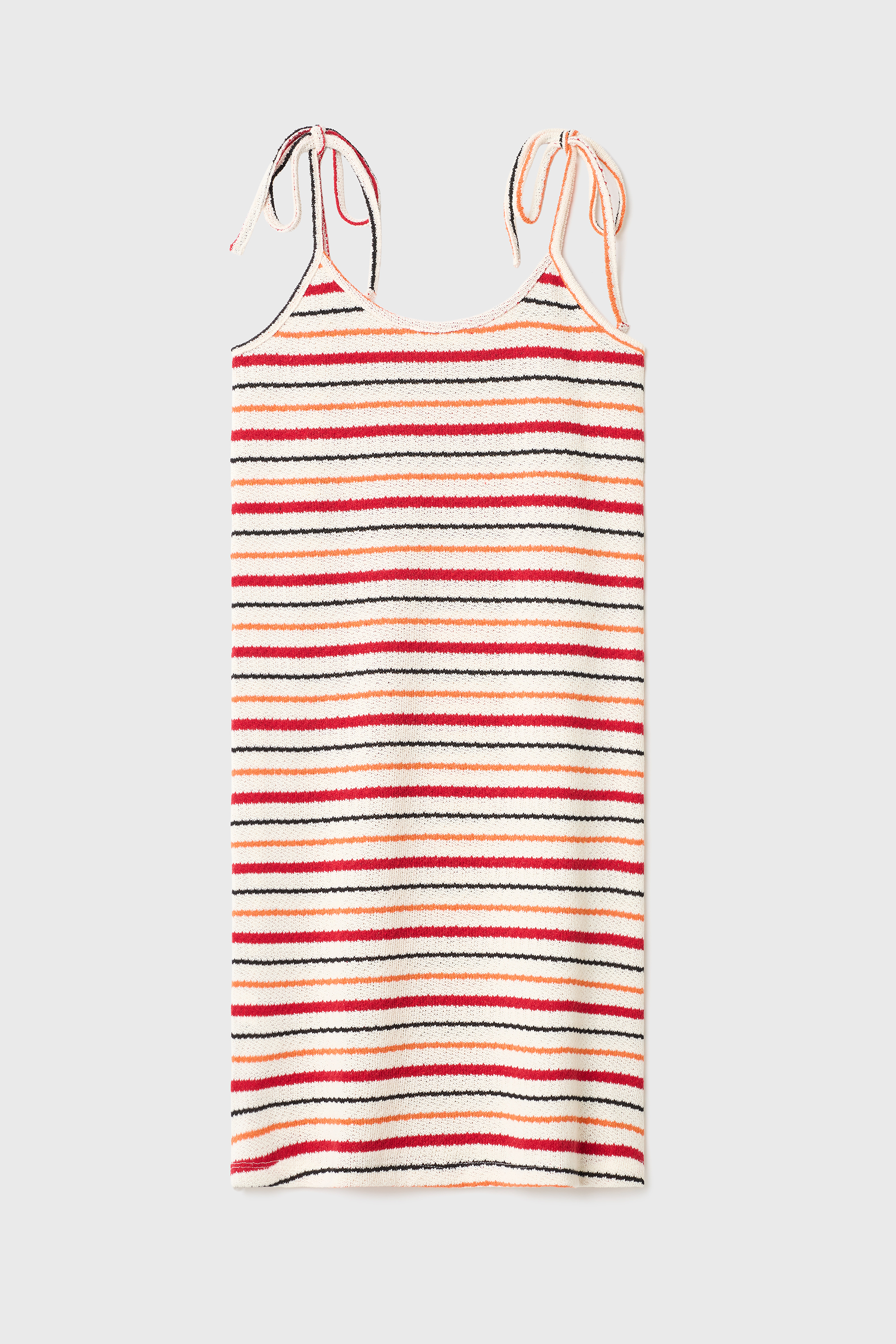 DÜZ KESİM ÇİZGİLİ KOLSUZ MİNİ ELBİSE