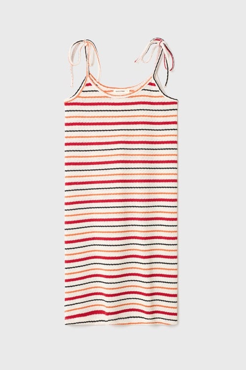 DÜZ KESİM ÇİZGİLİ KOLSUZ MİNİ ELBİSE