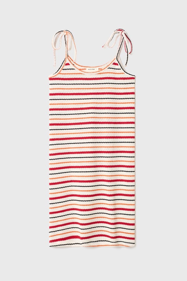 DÜZ KESİM ÇİZGİLİ KOLSUZ MİNİ ELBİSE