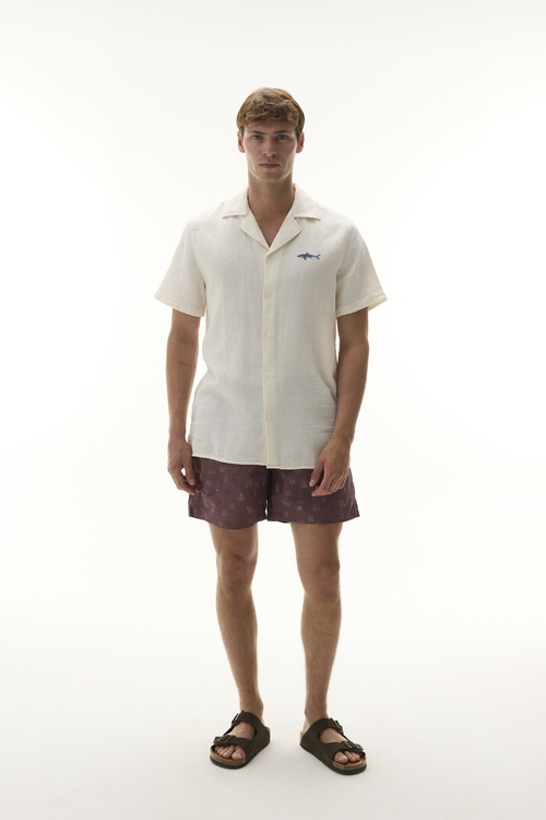  NAKIŞLI RESORT YAKA KETEN KARIŞIMLI KISA KOLLU GÖMLEK