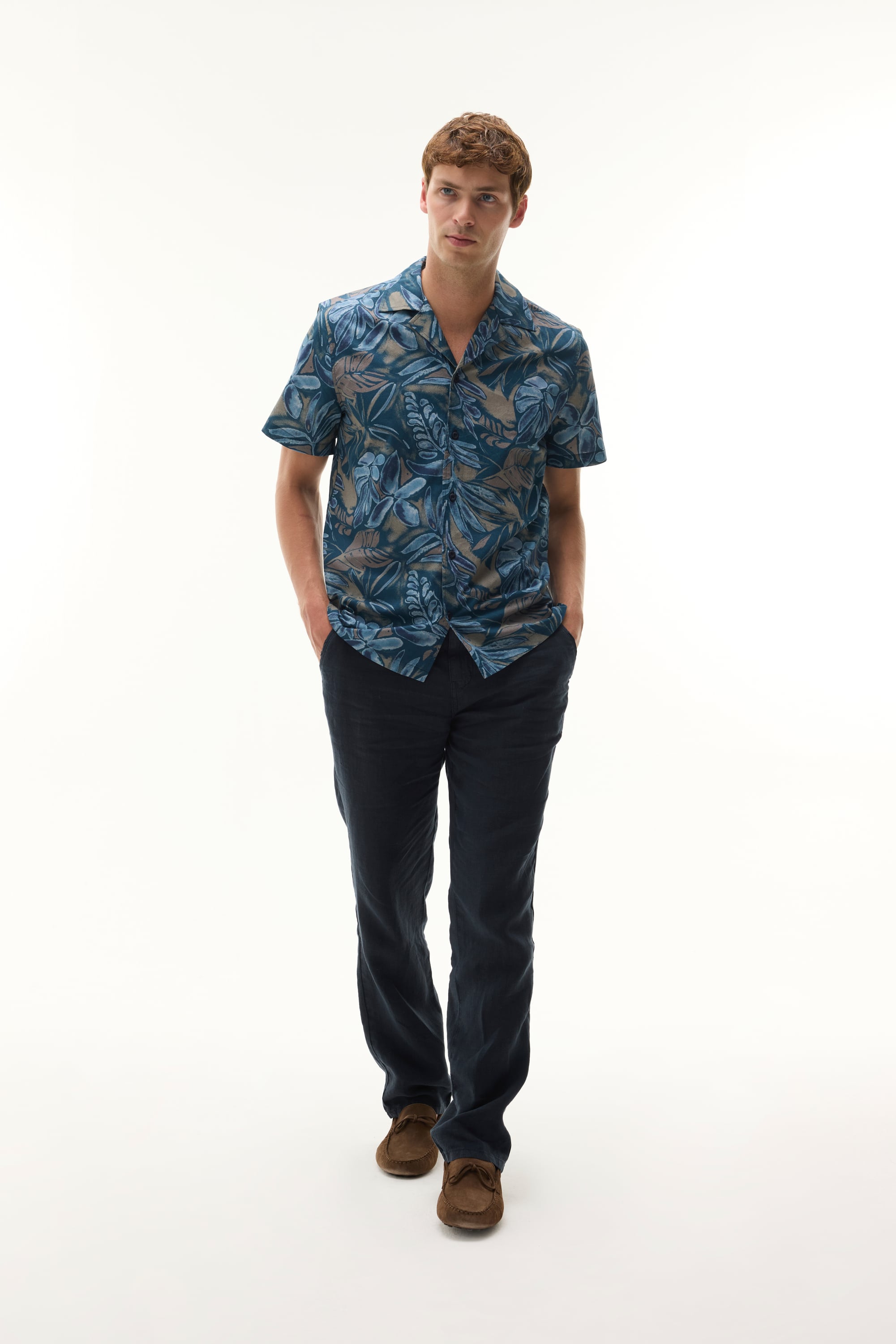 BASKILI RESORT YAKA KISA KOLLU GÖMLEK