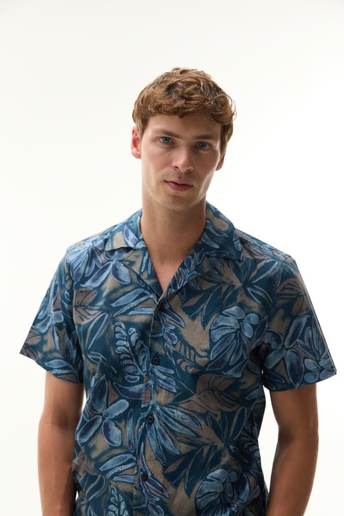  BASKILI RESORT YAKA KISA KOLLU GÖMLEK