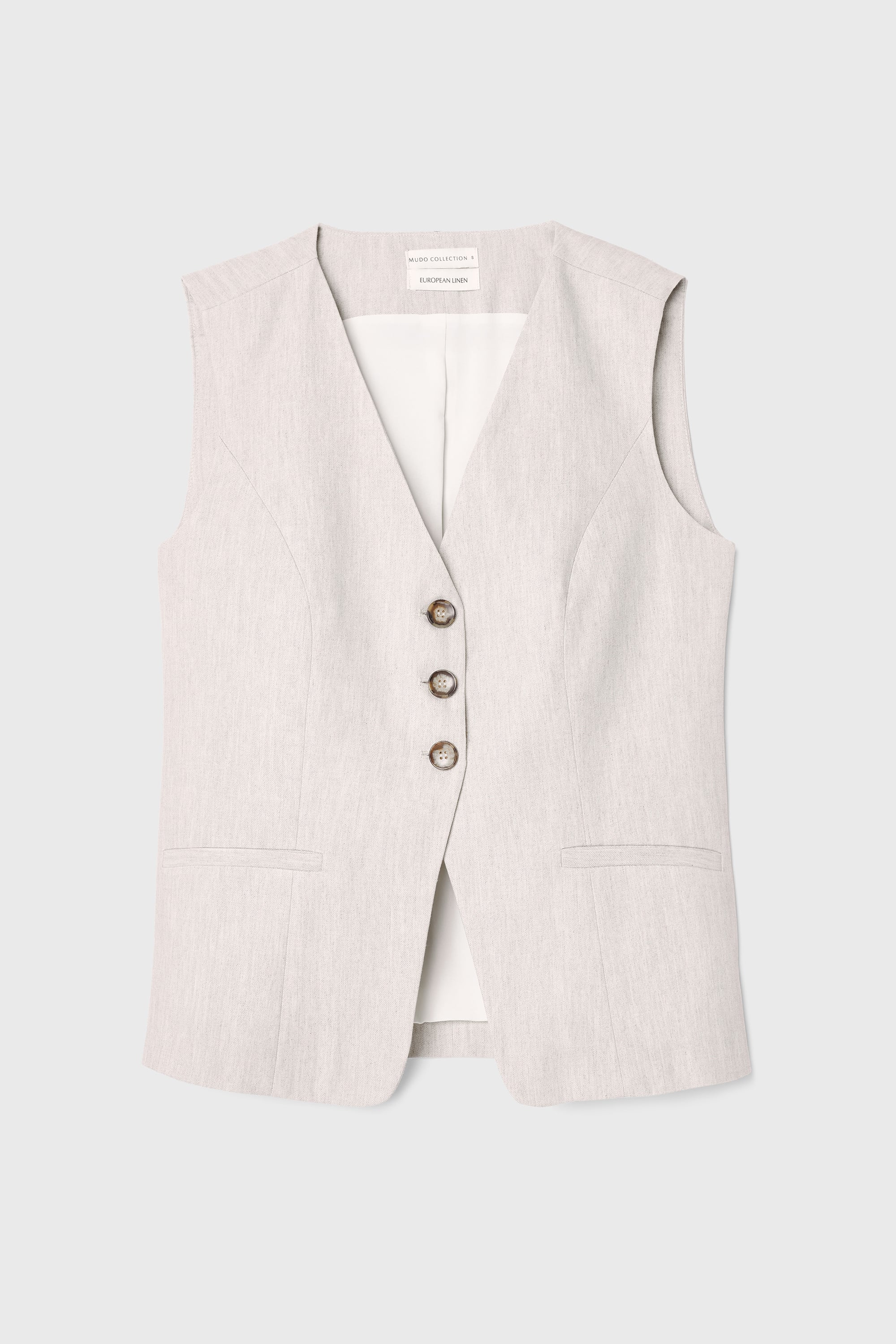 KETEN KARIŞIMLI KOLSUZ FITTED CEKET