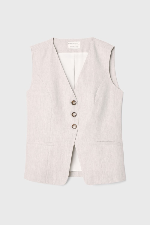  KETEN KARIŞIMLI KOLSUZ FITTED CEKET