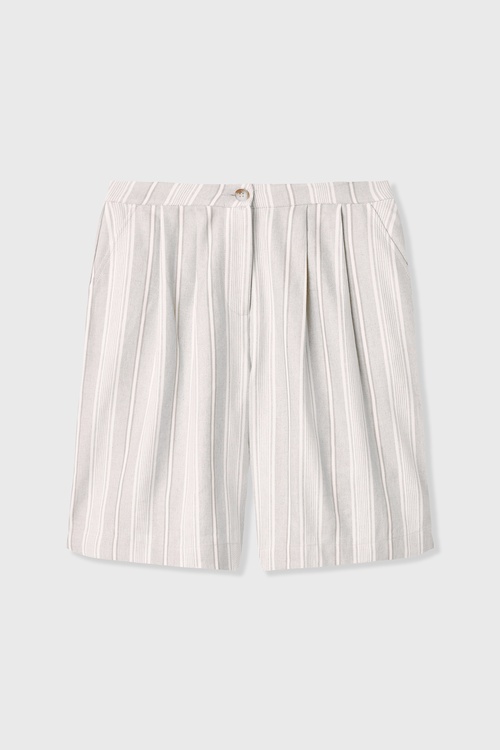  ÇİZGİLİ KETEN KARIŞIMLI ŞORT