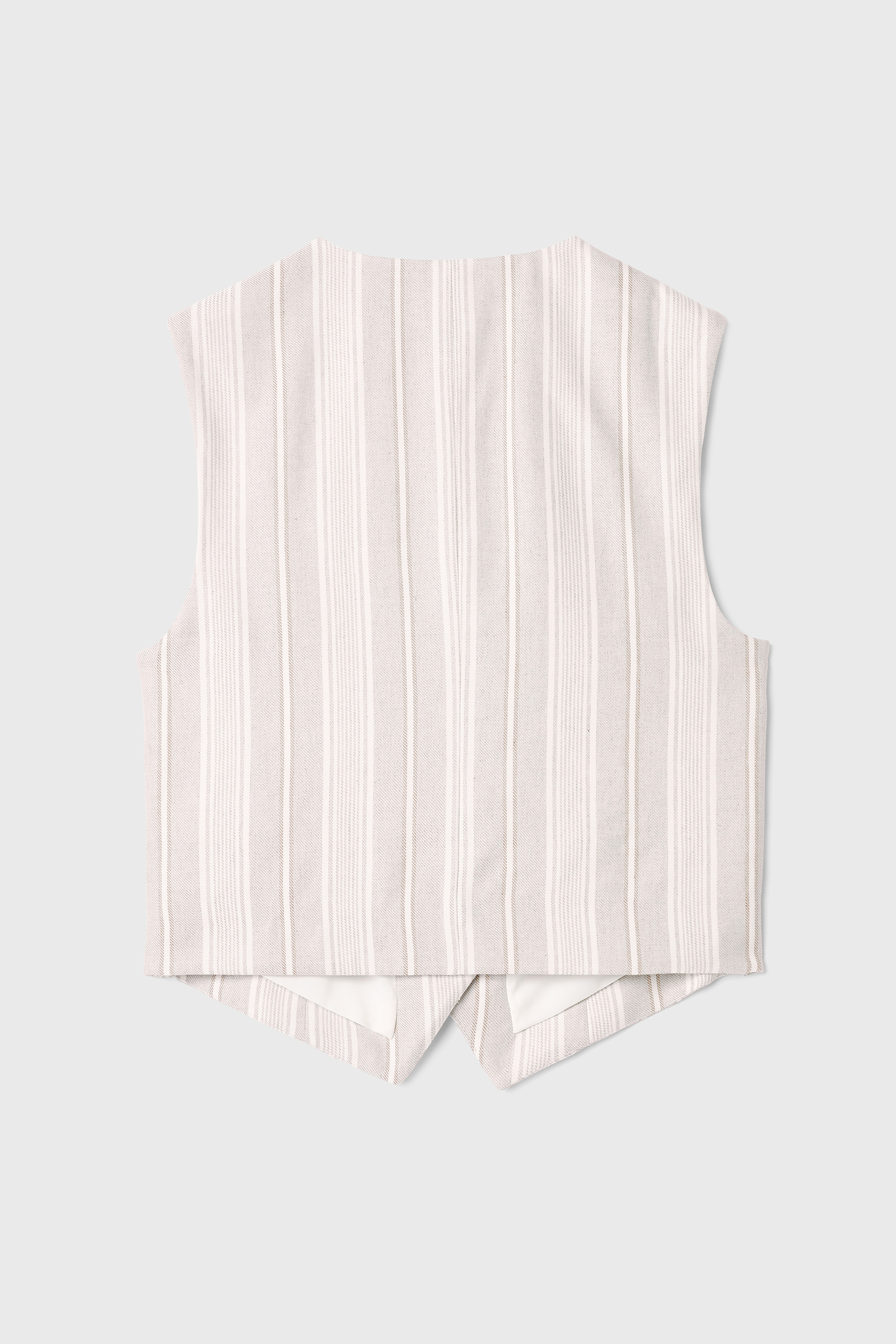 KETEN KARIŞIMLI ÇİZGİLİ KOLSUZ FITTED CEKET