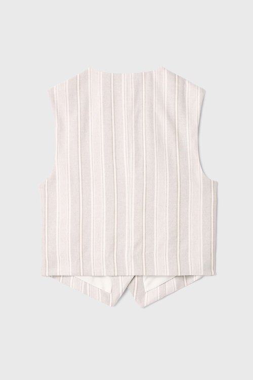  KETEN KARIŞIMLI ÇİZGİLİ KOLSUZ FITTED CEKET