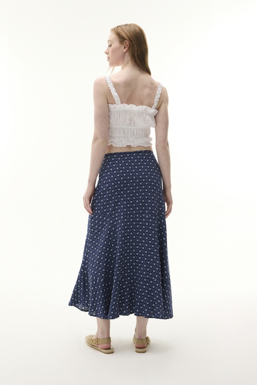  FLORAL BASKILI BAĞLAMA DETAYLI KLOŞ MİDİ ETEK