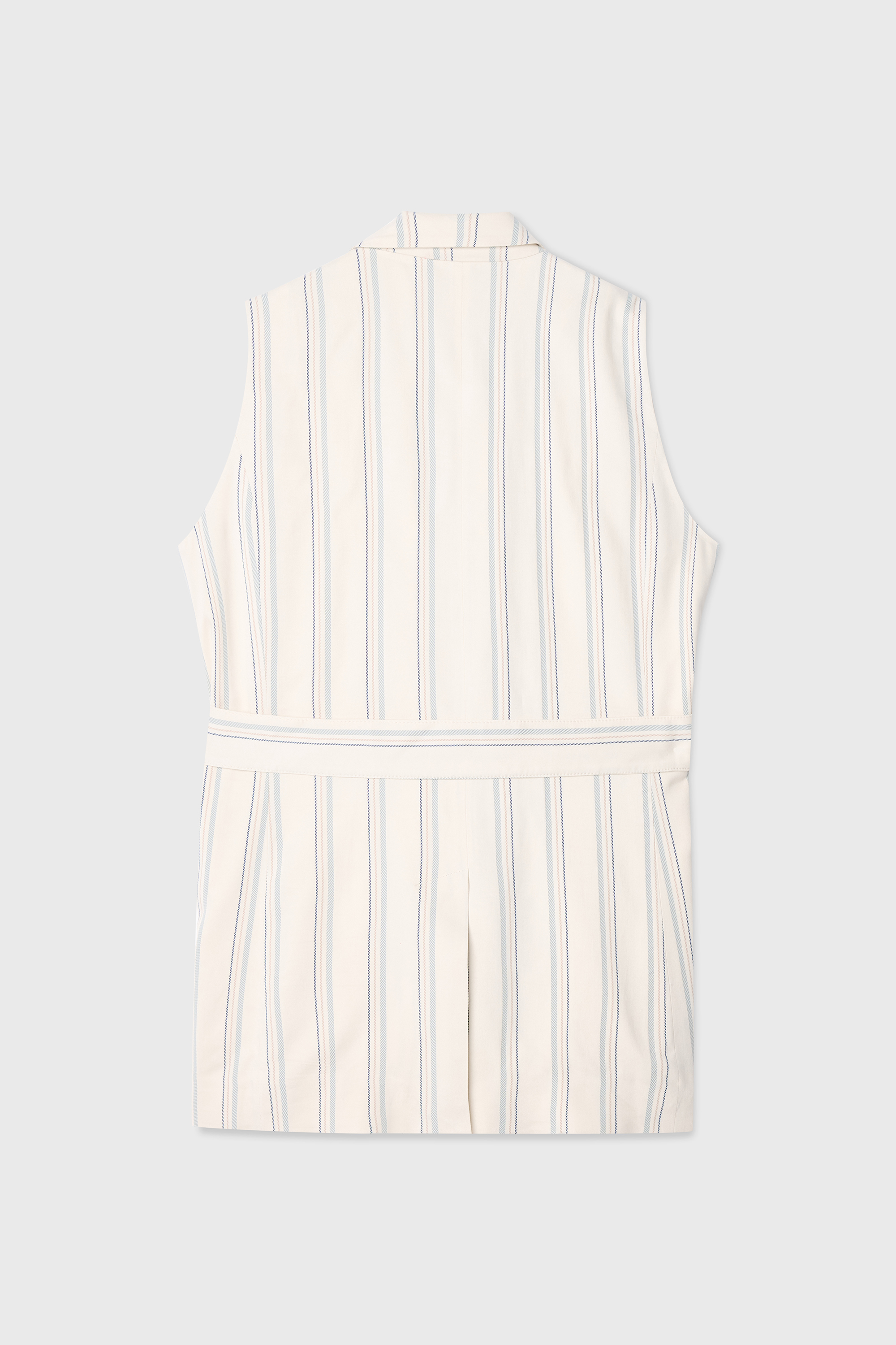 ÇİZGİLİ KEMERLİ KOLSUZ CEKET