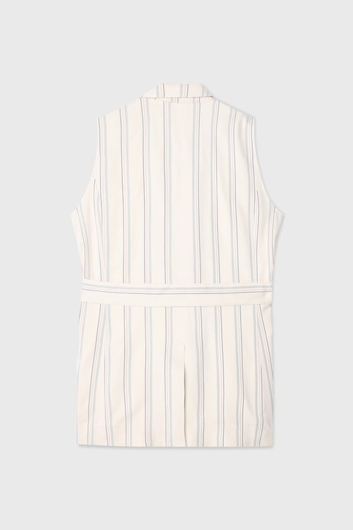  ÇİZGİLİ KEMERLİ KOLSUZ CEKET