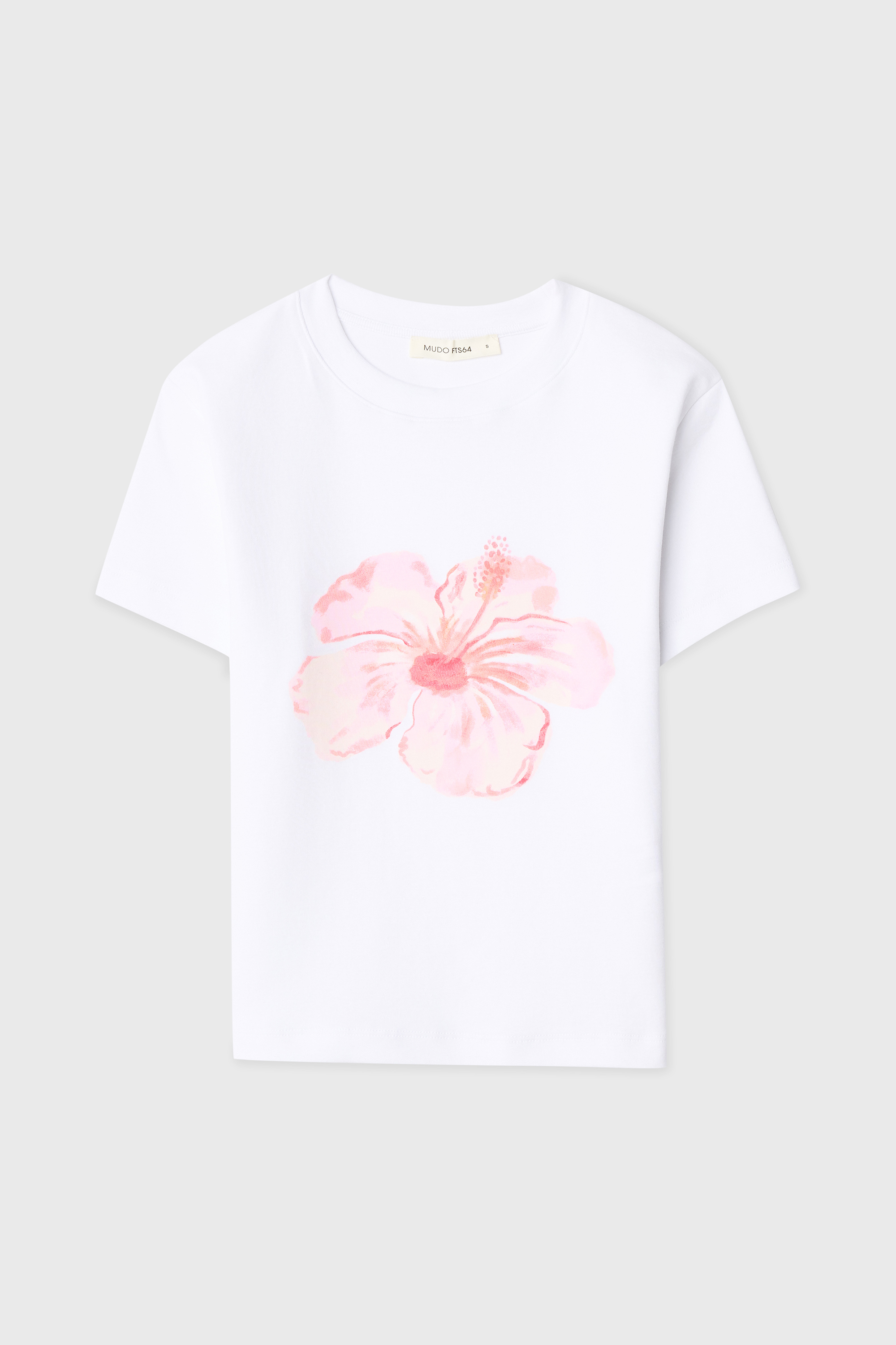 FLORAL BASKILI BİSİKLET YAKA T-SHIRT