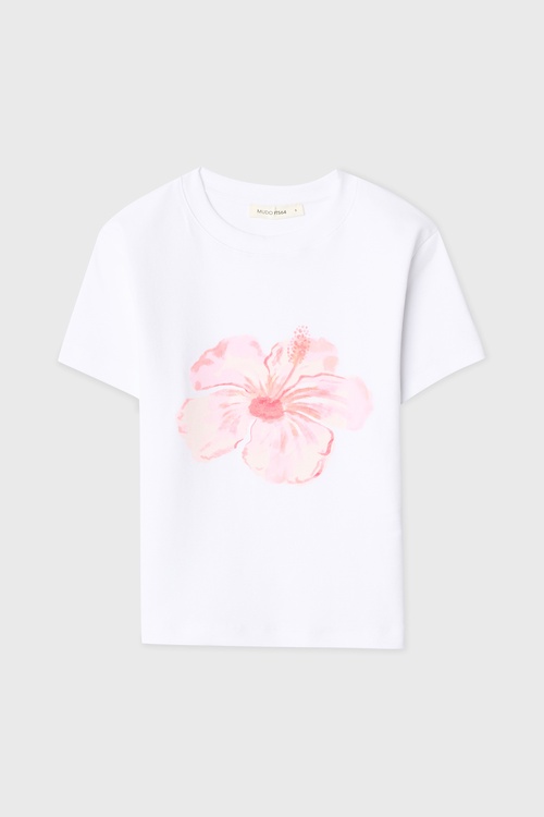  FLORAL BASKILI BİSİKLET YAKA T-SHIRT