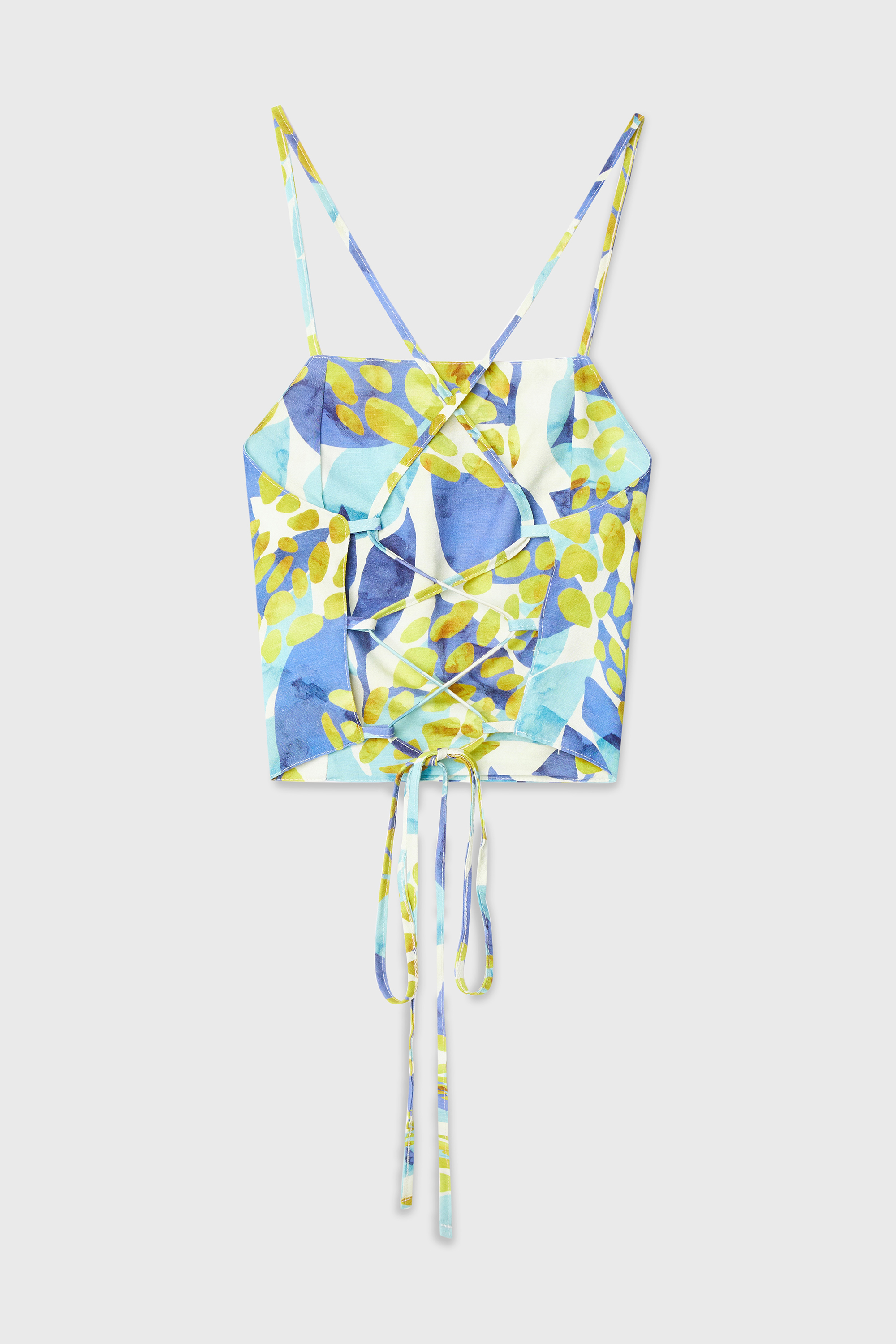 FLORAL BASKILI BAĞLAMALI CROP BLUZ