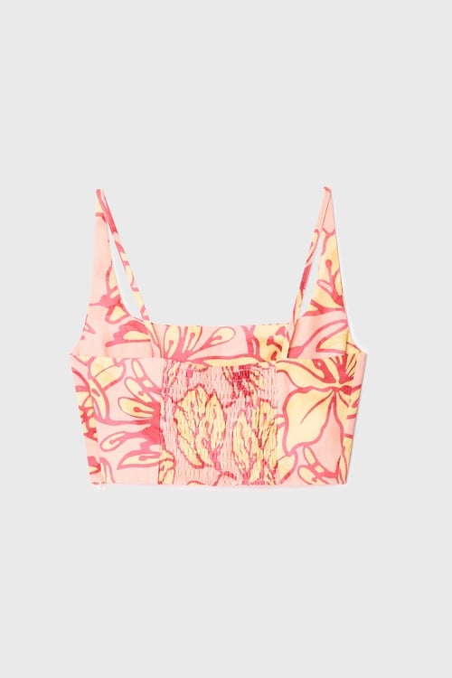 FLORAL BASKILI KOLSUZ CROP BLUZ