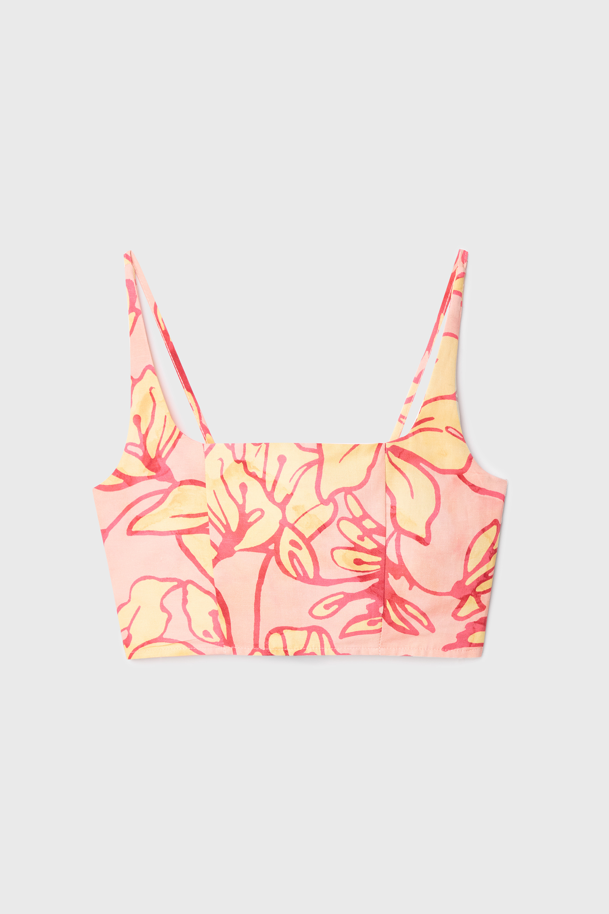 FLORAL BASKILI KOLSUZ CROP BLUZ