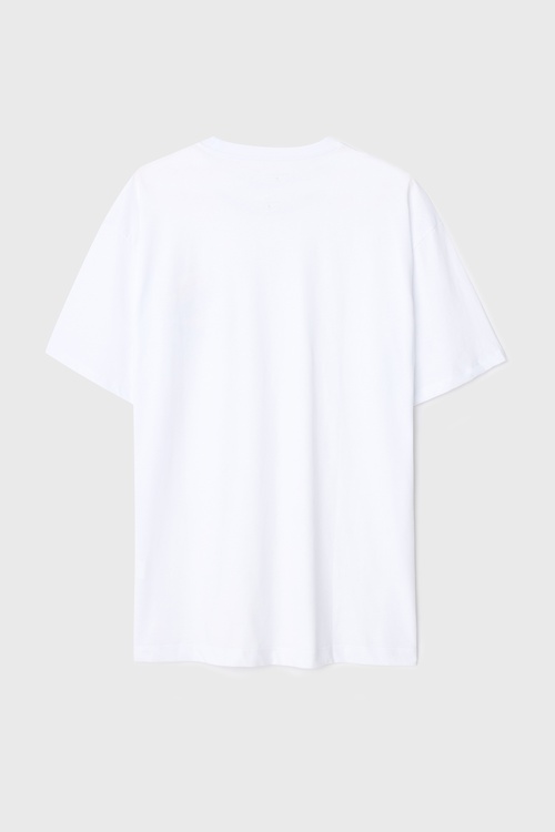 Erkek Beyaz Marin Baskılı Oversize Bisiklet Yaka T-Shirt