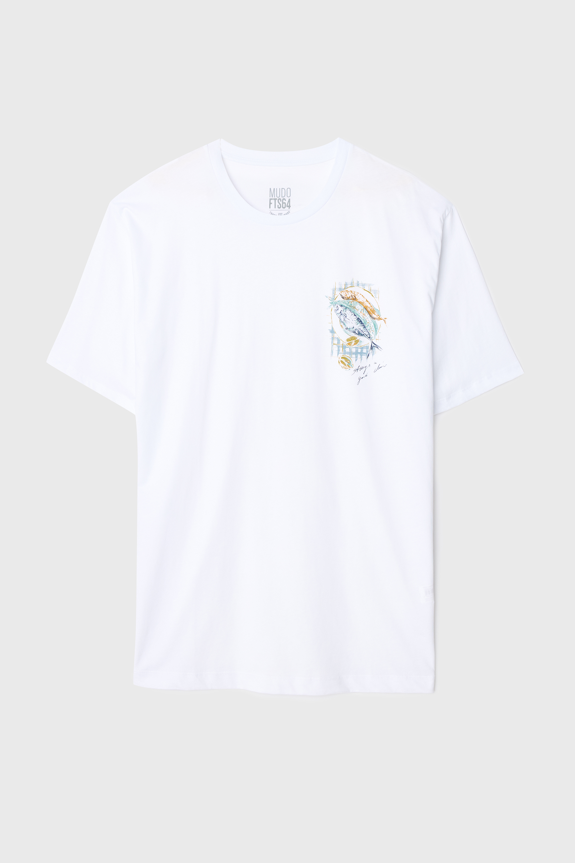 Erkek Beyaz Marin Baskılı Oversize Bisiklet Yaka T-Shirt