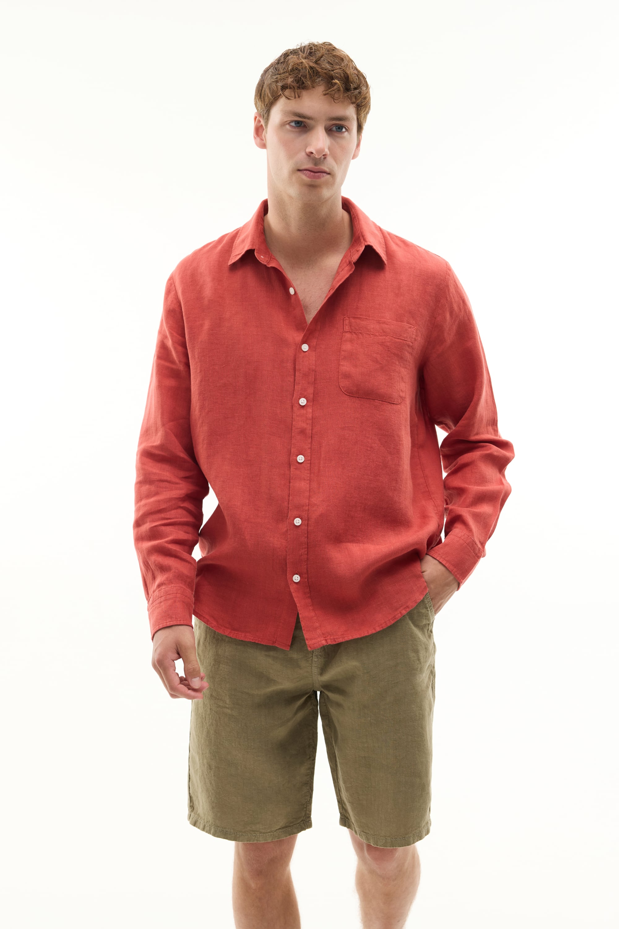 REGULAR FIT UZUN KOLLU KETEN GÖMLEK