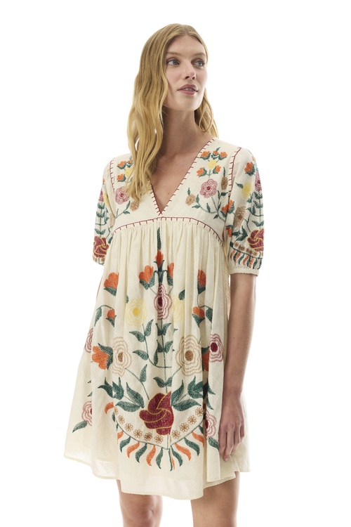  ETNİK NAKIŞLI A FORM MİNİ ELBİSE