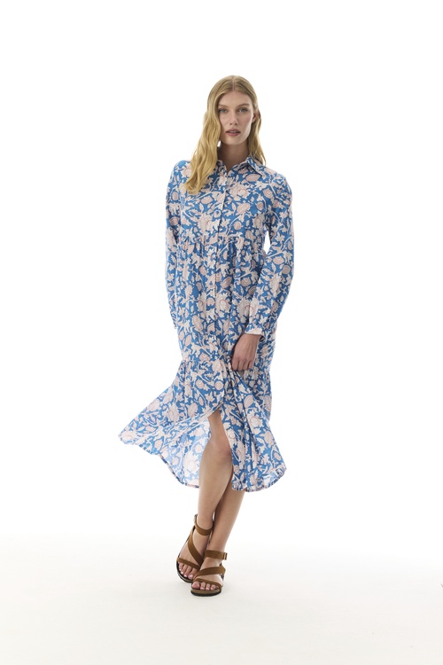  ÇİÇEK BASKILI A FORM UZUN GÖMLEK ELBİSE