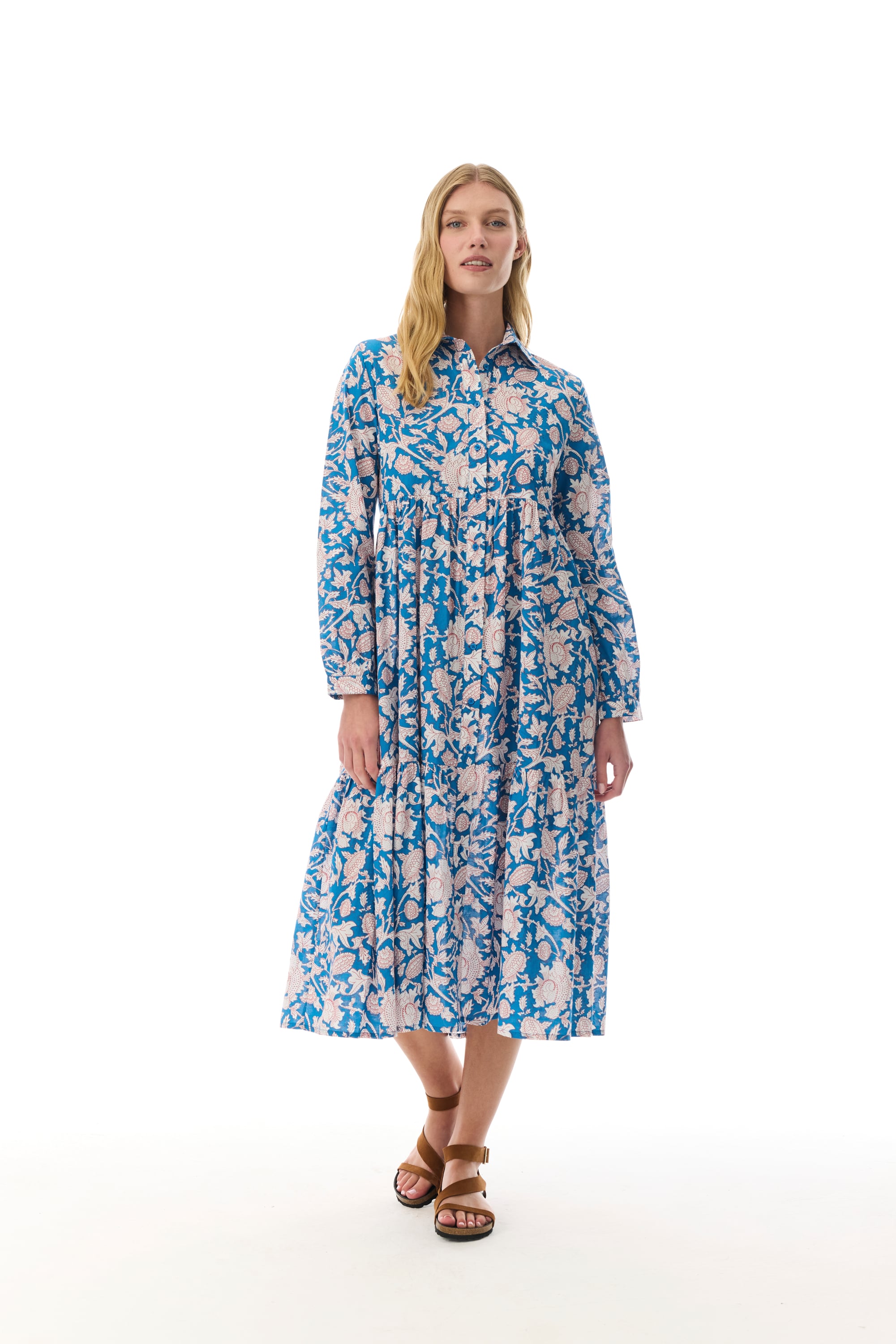 ÇİÇEK BASKILI A FORM UZUN GÖMLEK ELBİSE