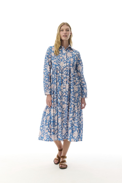  ÇİÇEK BASKILI A FORM UZUN GÖMLEK ELBİSE