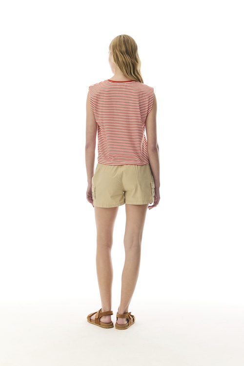  ÇİZGİLİ BİSİKLET YAKA KOLSUZ T-SHIRT