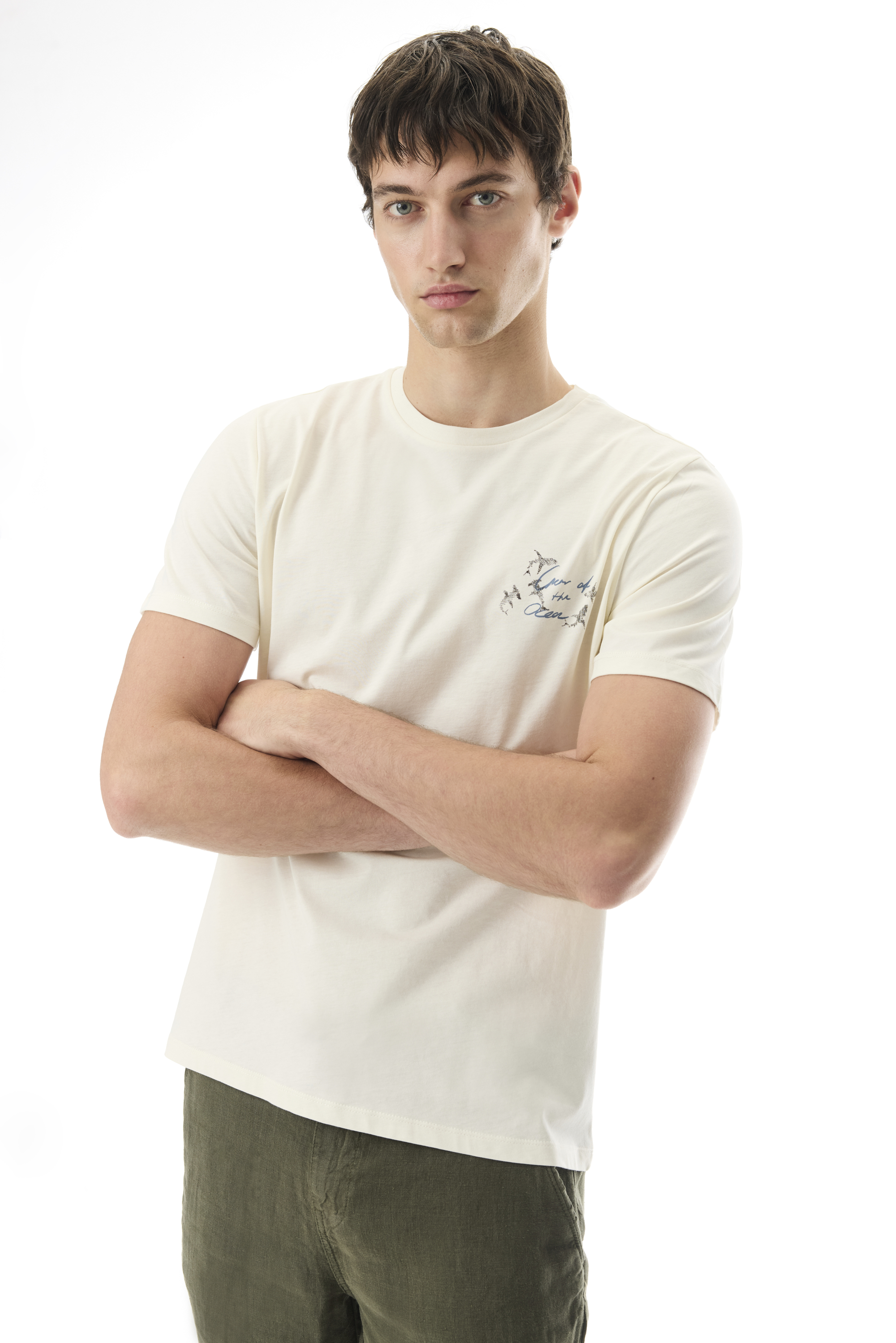 BASKILI COMFORT FIT BİSİKLET YAKA T-SHIRT