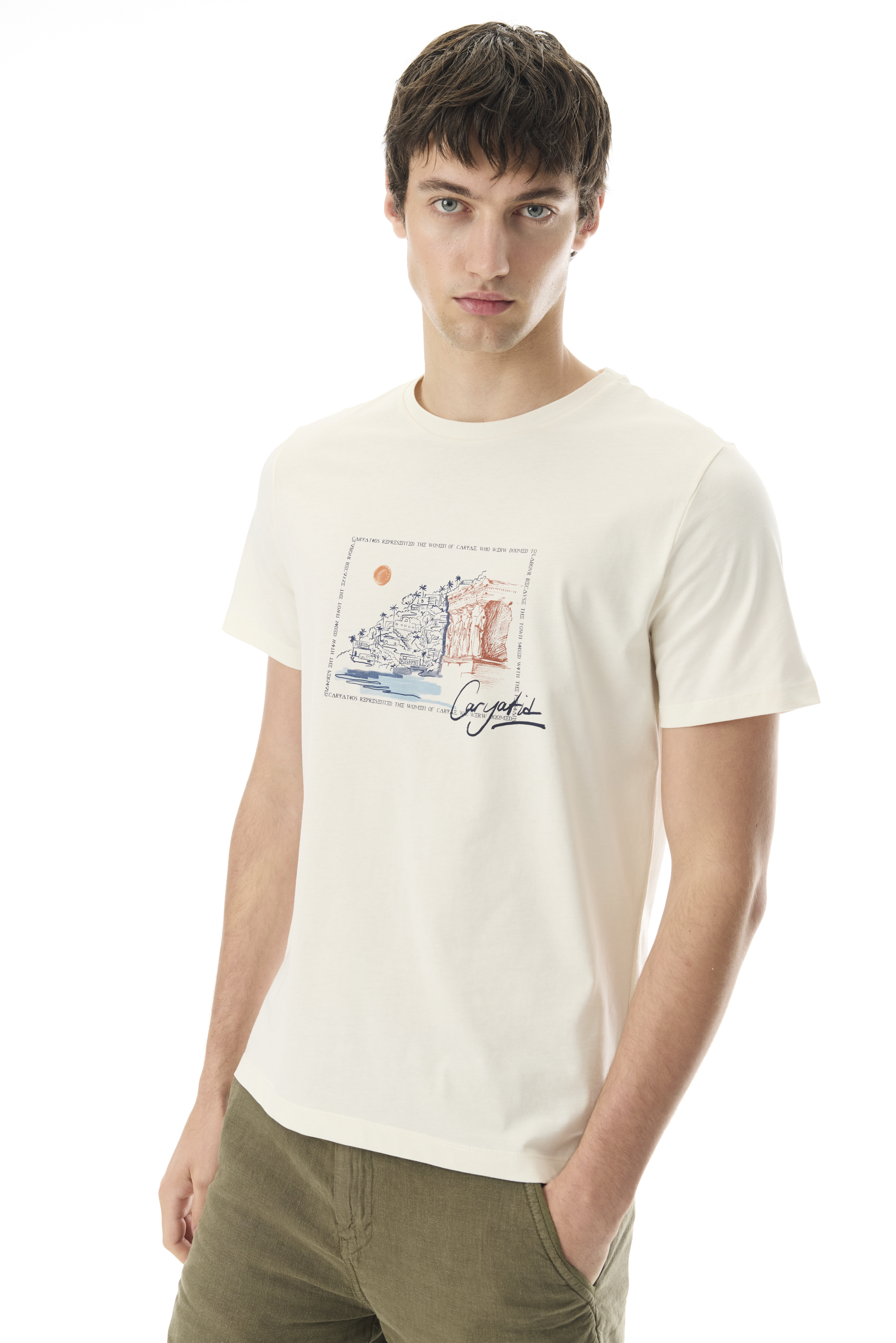 BASKILI BİSİKLET YAKA KISA KOLLU T-SHIRT