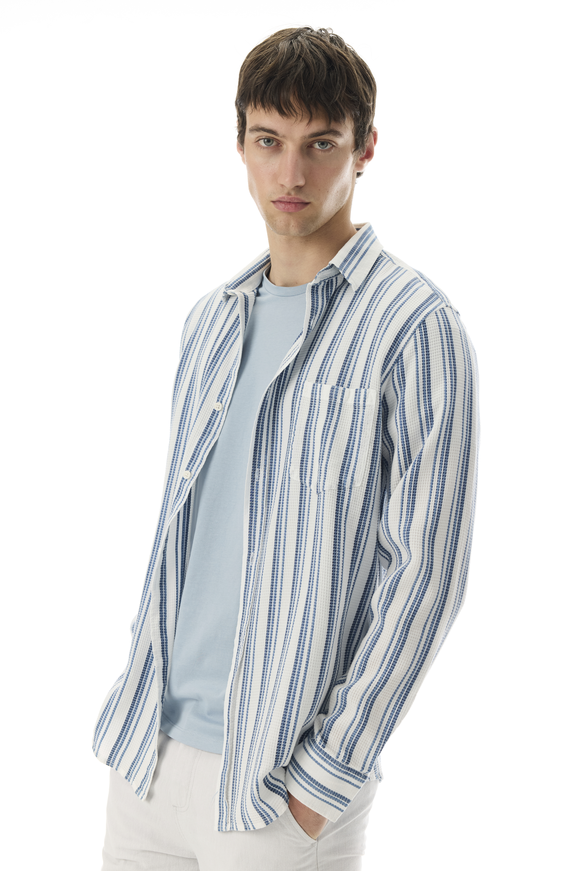 LİYOSEL KARIŞIMLI ÇİZGİLİ REGULAR FIT GÖMLEK