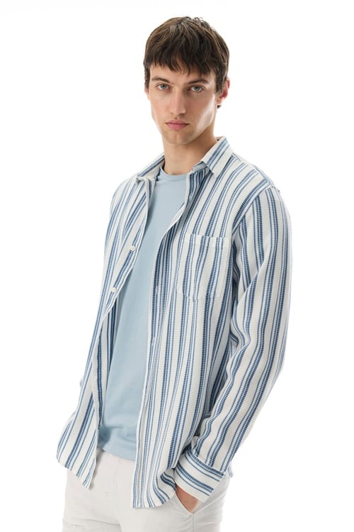  LİYOSEL KARIŞIMLI ÇİZGİLİ REGULAR FIT GÖMLEK